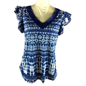 Bobbie Brooks Top Blue White Lace Size Small Tie Dyed Look
